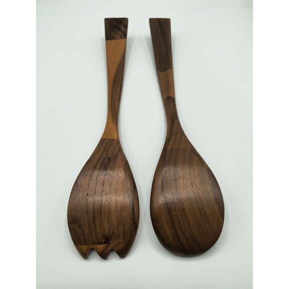 Hand-Carved Wooden Salad Server Set Spoon & Fork 13.25" Kitchen Utensils Natural - Picture 5 of 7